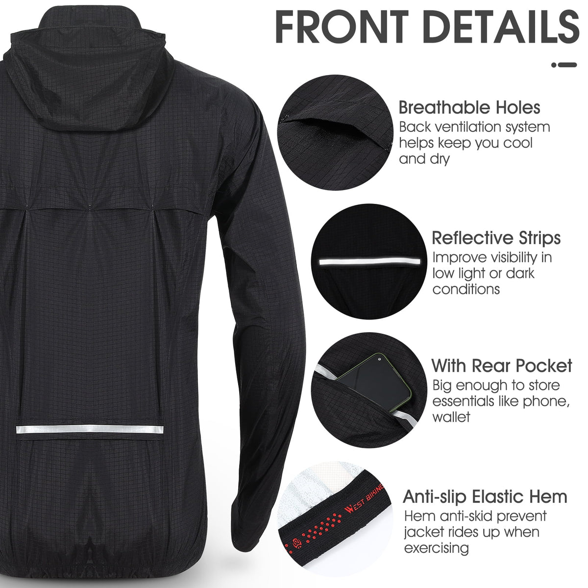 Black Windproof Cycling Jacket S10587