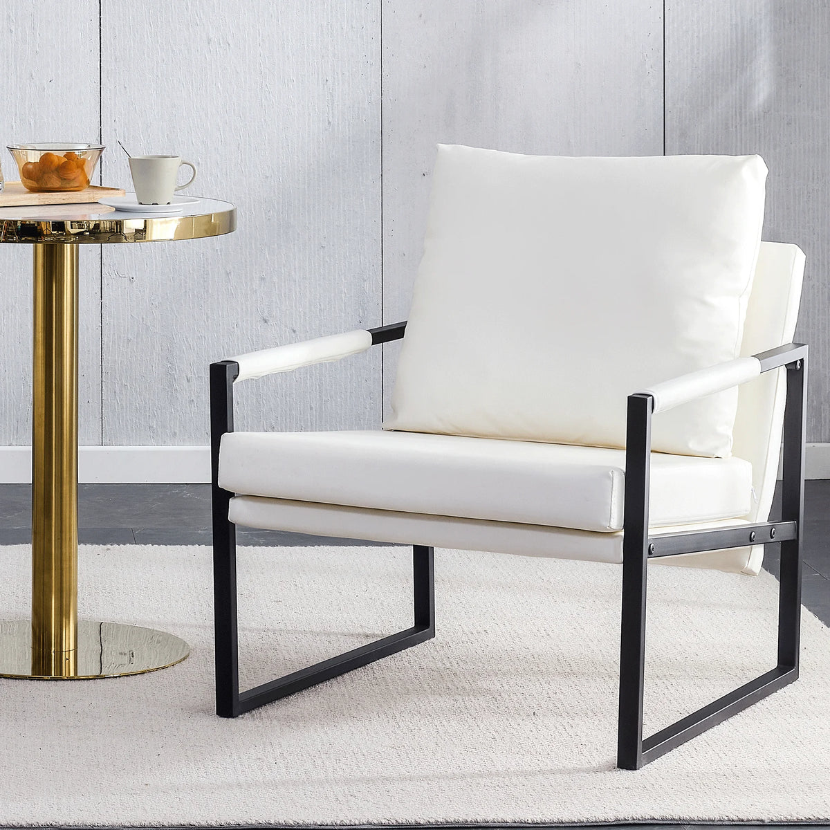 White PU Leather Upholstered Armchair with Metal Frame B533656