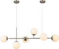 Modern Ceiling Pendant Lighting, Mid-Century Glass Globes Pendant Lamp, LED 6-Light Hanging Adjustable Chandelier for Kitchen Island Living Dining Room (Silver+Clear) Y41191