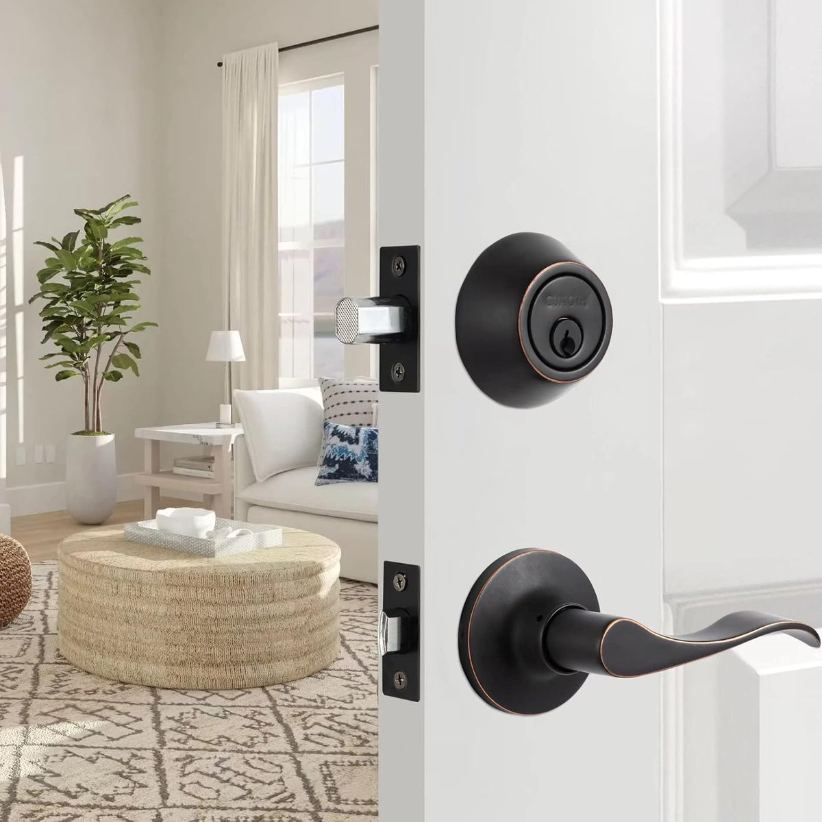 3 Pack Satin Nickel Front Door Handle with Lock and Key Entry Lockset L448238