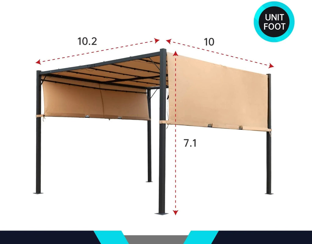 Tan Metal Gazebo Canopy Tent with Sliding Adjustable Canopy G6034