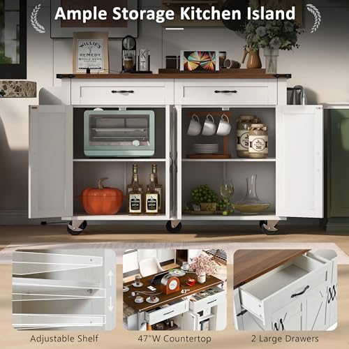 53.5'' Mobile Kitchen Island with Power Outlet W33901