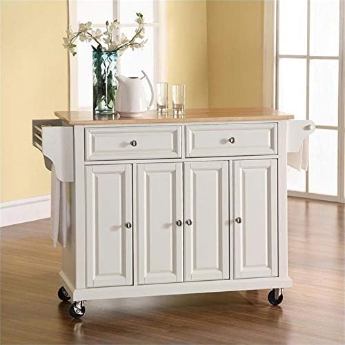 Natural Wood Top Kitchen Cart in White X3468
