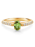 10K Yellow Gold Green Peridot and White Lab Grown Diamond Engagement Ring I326