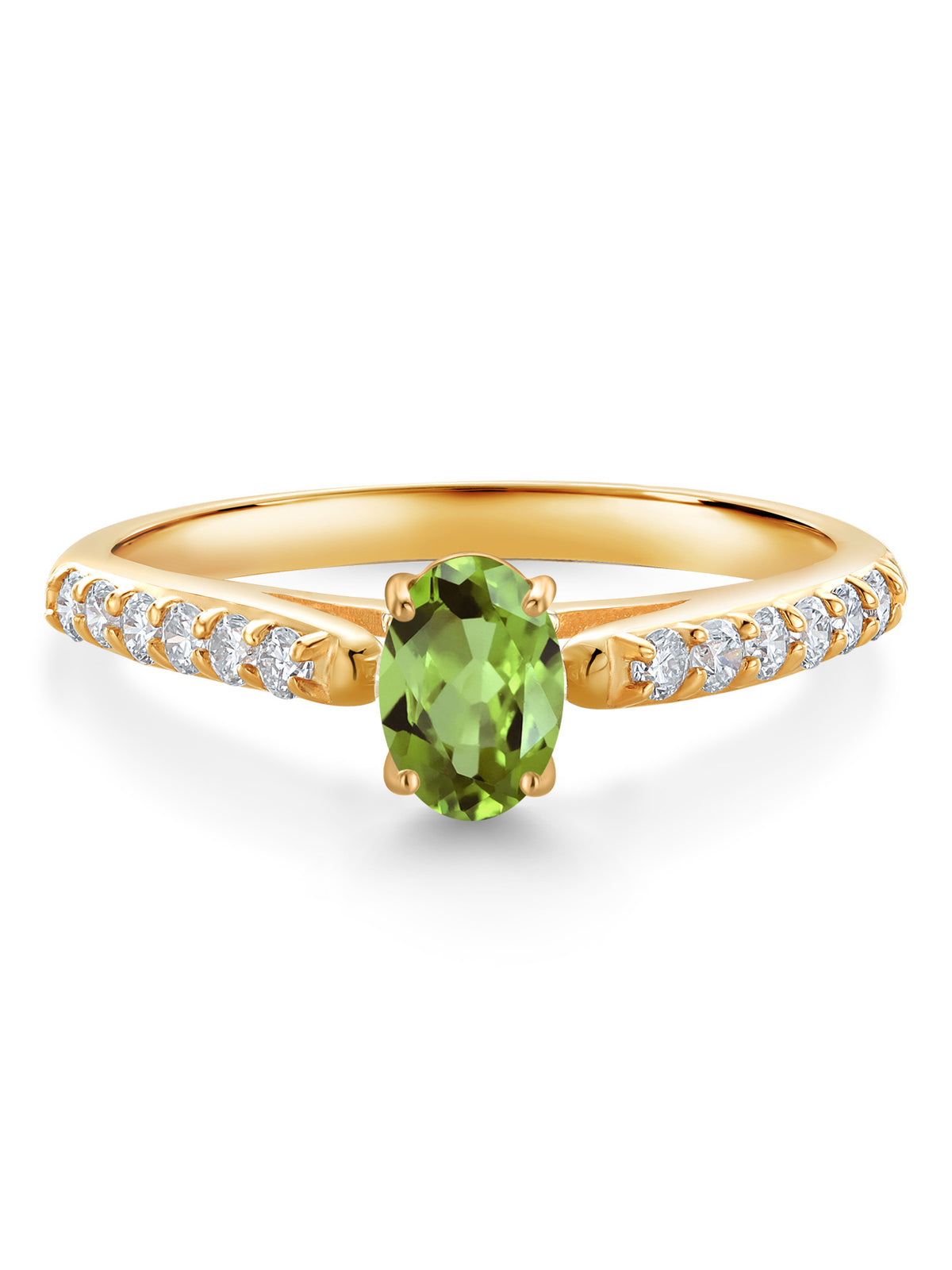 10K Yellow Gold Green Peridot and White Lab Grown Diamond Engagement Ring I326
