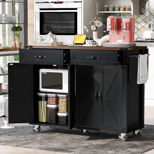 53.5'' Mobile Kitchen Island with Power Outlet W33901