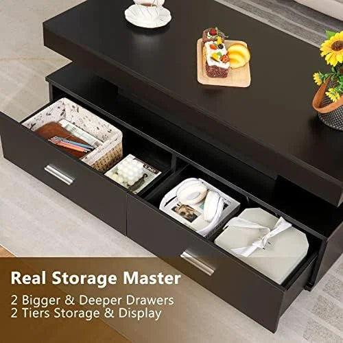 LED Lift Top Coffee Table with Charging Station W441