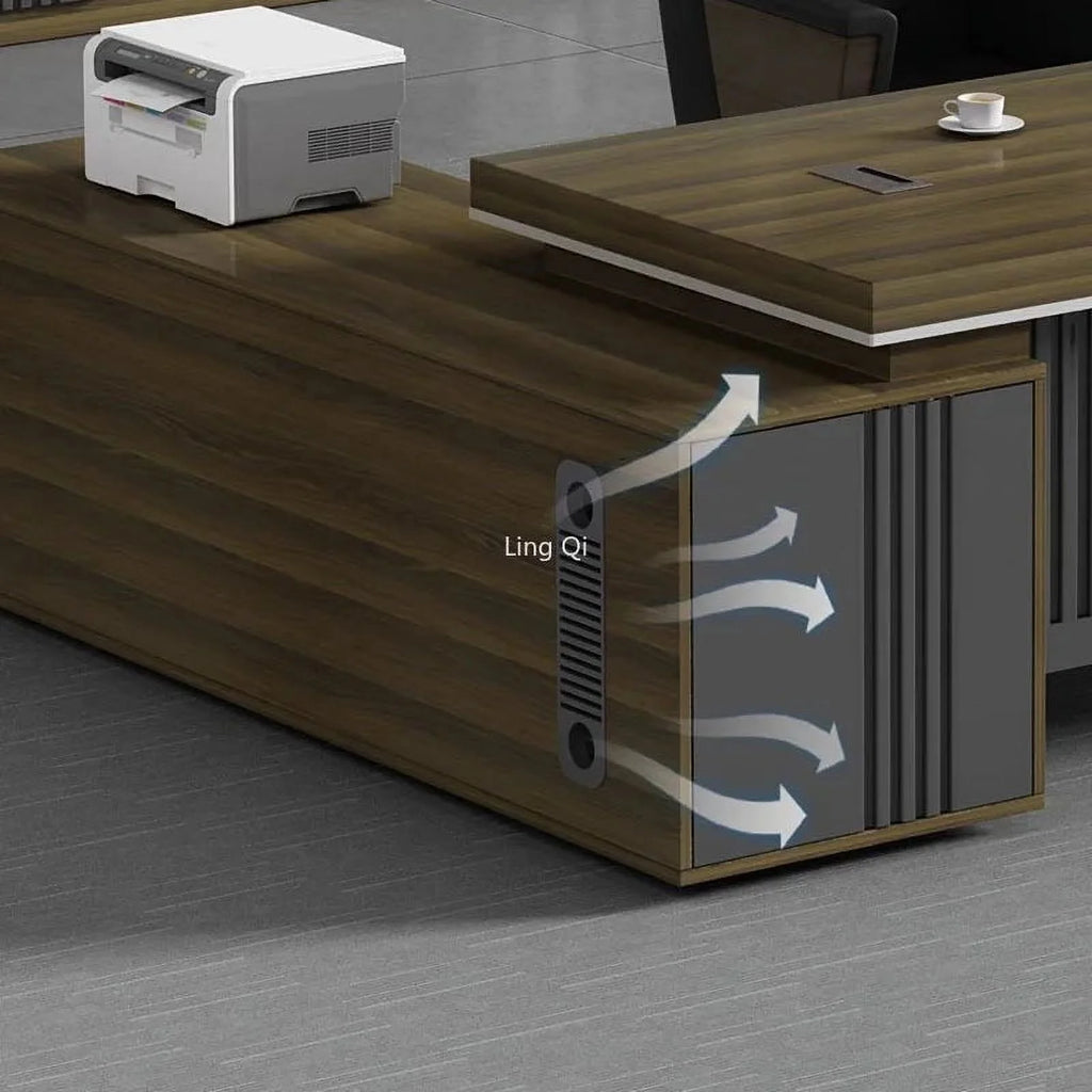 L Shaped Dark Wood Office Desk Y93972
