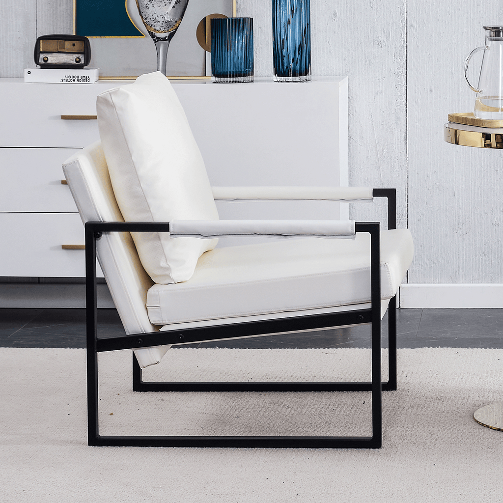 White PU Leather Upholstered Armchair with Metal Frame B533656