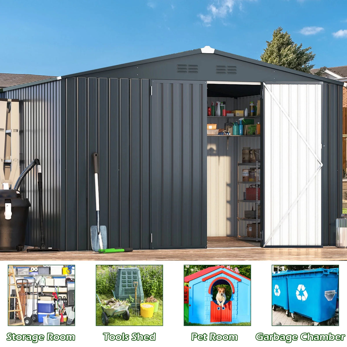 10' x 12' Gray Metal Storage Shed M27935