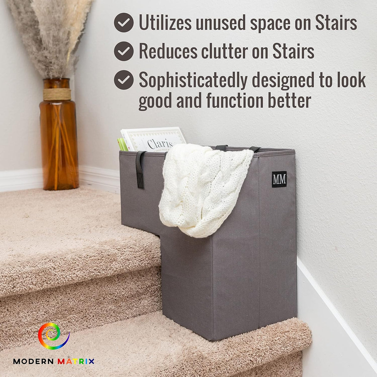 Stair Basket with Leather Handles R871