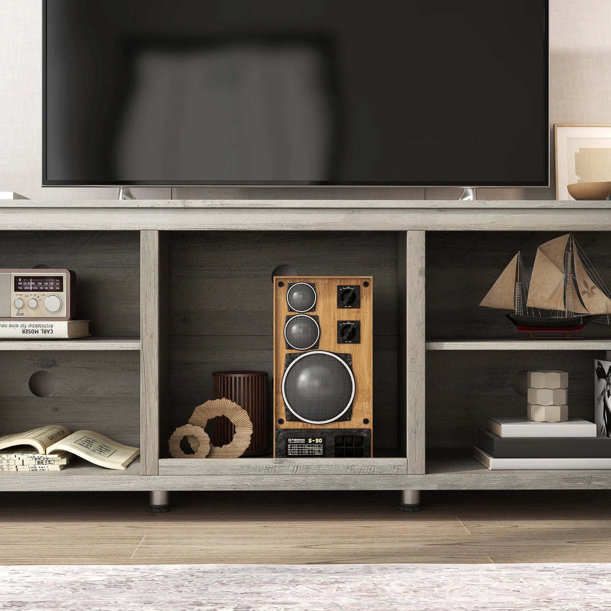 Natural Wood TV Stand with 2 Door Cabinet M747425