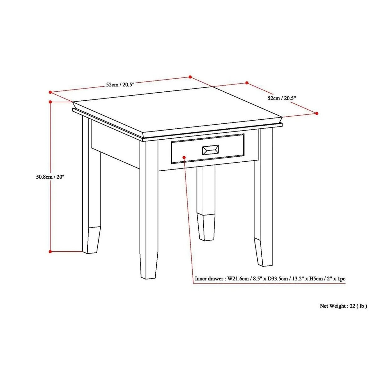Solid Wood Square End Side Table E434378