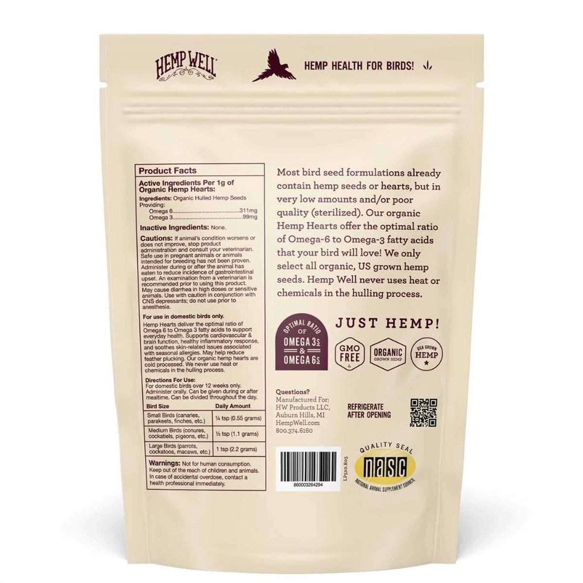 Bird Hemp Hearts Supplement Q495
