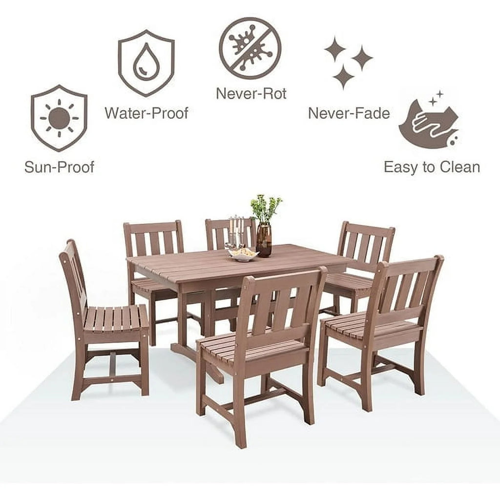 Brown 6-Person Poly Lumber Outdoor Dining Table D7620