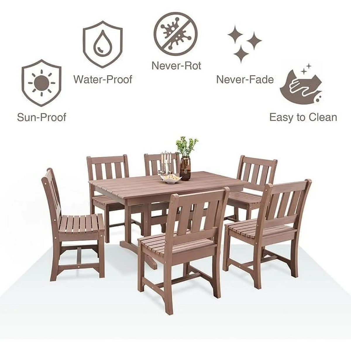 Brown 6-Person Poly Lumber Outdoor Dining Table D7620