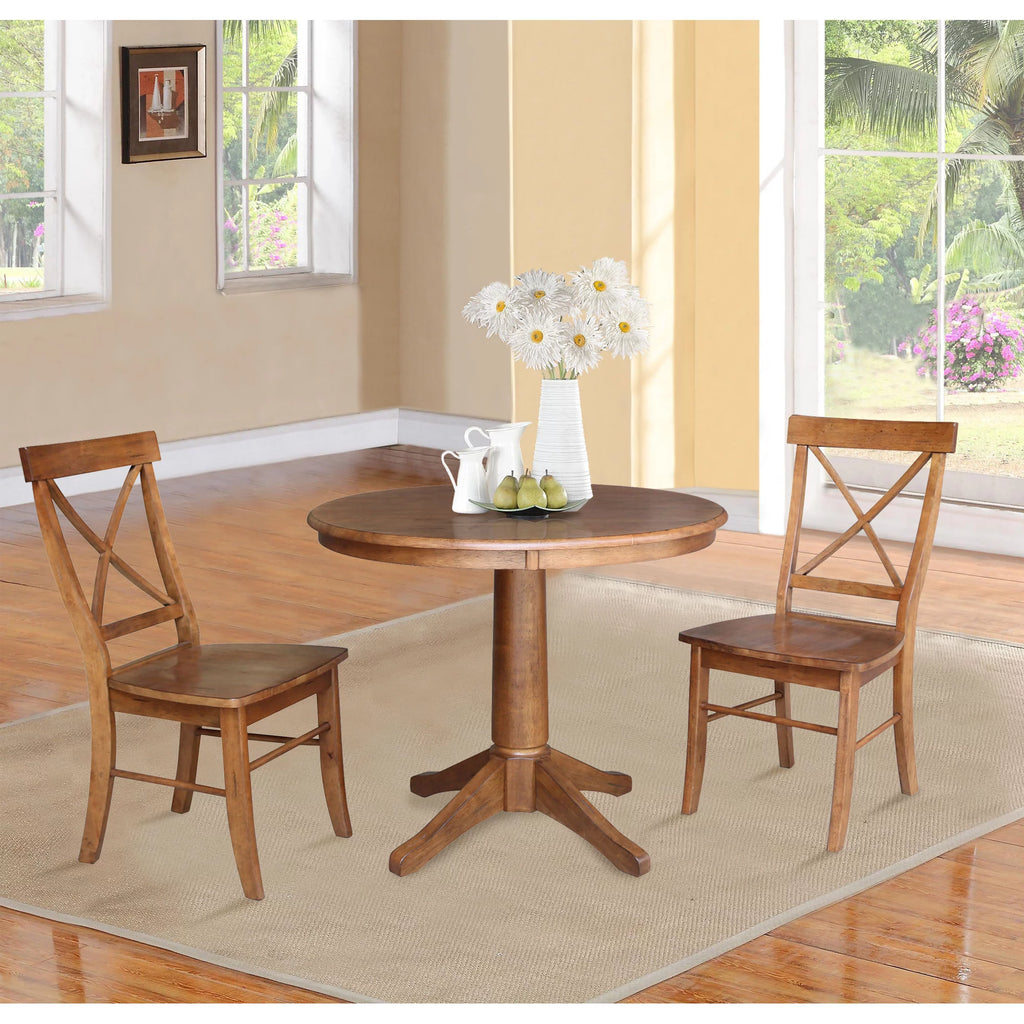 3-piece Solid Wood Dining Set with Round Pedestal Table and 2 Chairs T7172