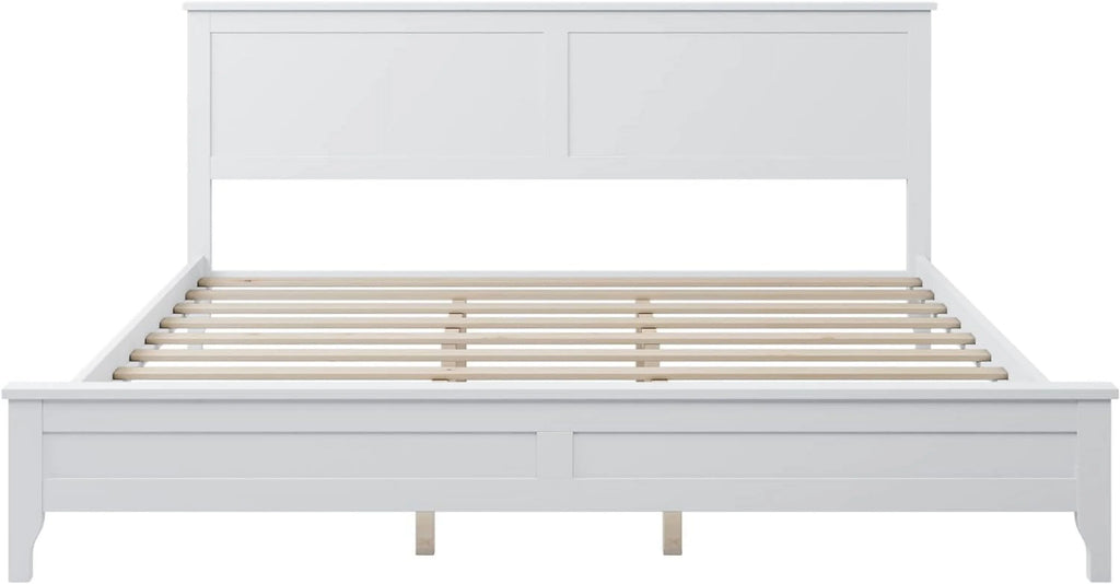 White King Size Solid Wood Platform Bed J45832