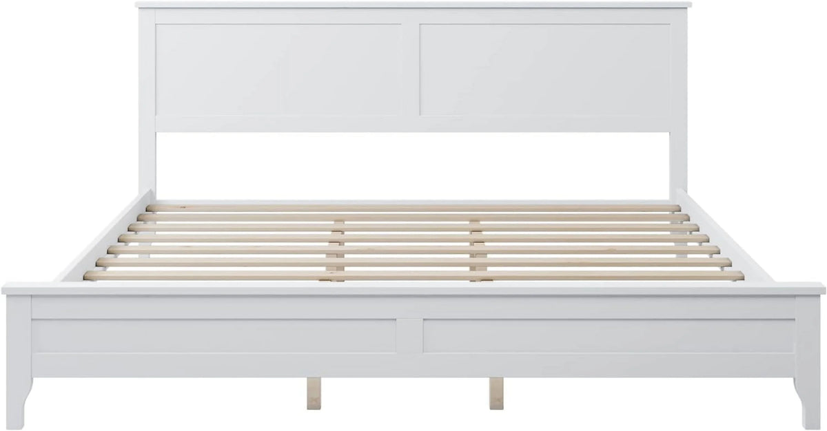 White King Size Solid Wood Platform Bed J45832
