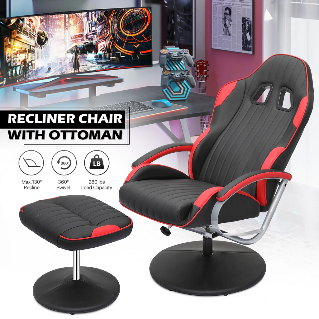 Red Adjustable Upholstered Swivel Recliner with Ottoman E99960