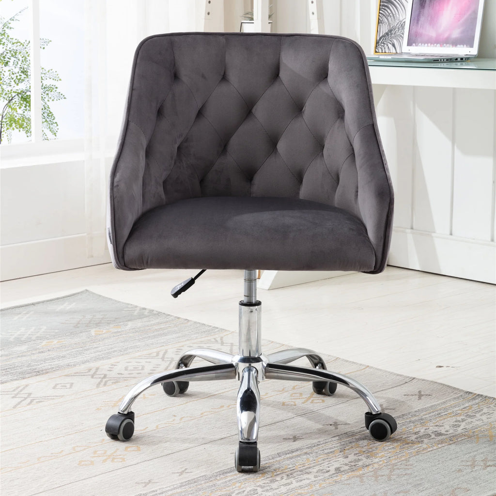 Dark Gray Velvet Swivel Accent Chair with Wheels Q156