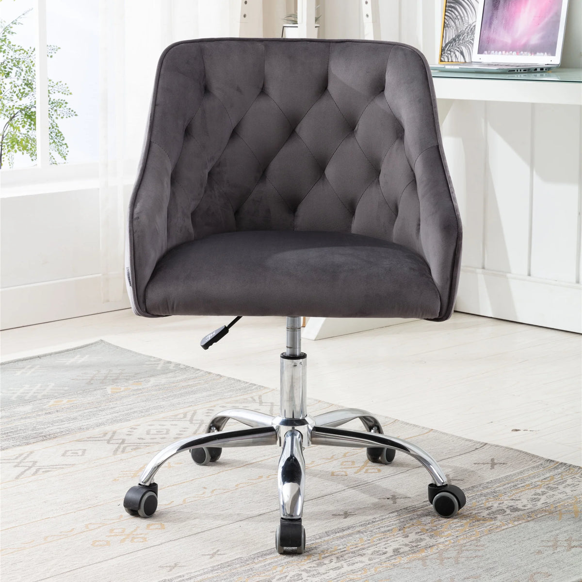 Dark Gray Velvet Swivel Accent Chair with Wheels Q156