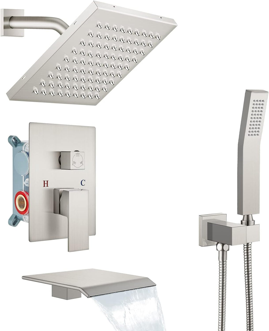 Polish Chrome Rainfall Shower System with Tub Spout and Handheld Sprayer M2530