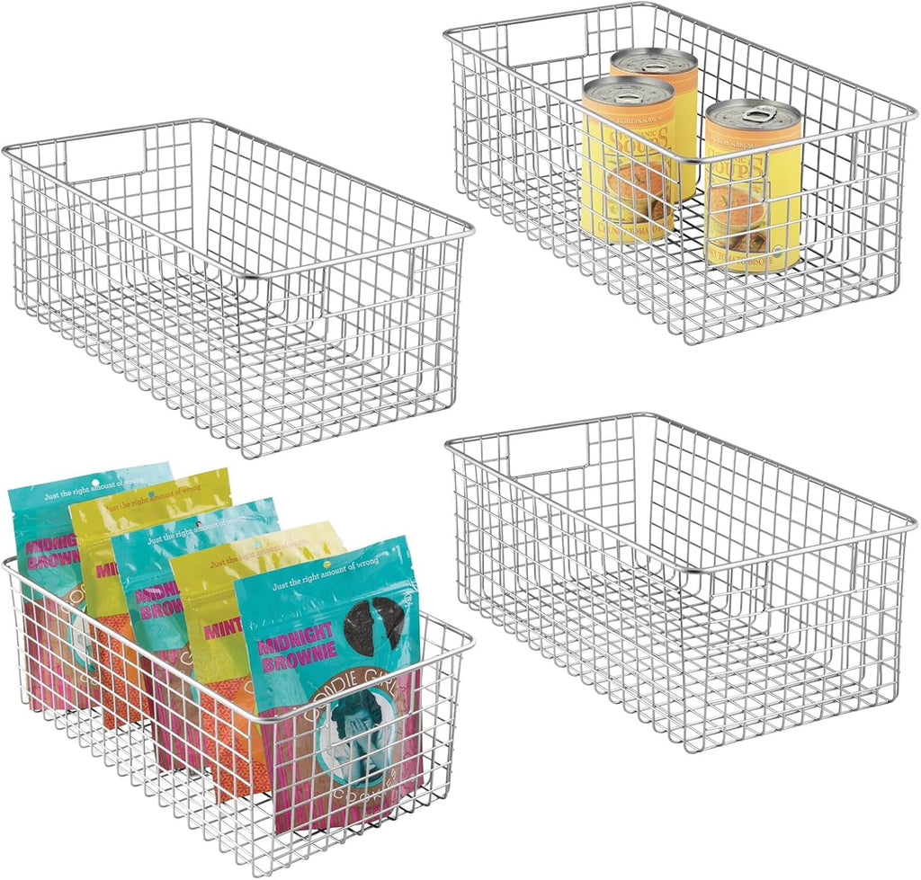 Satin Metal Wire Cabinet Organizer Bins 4 Pack H69047