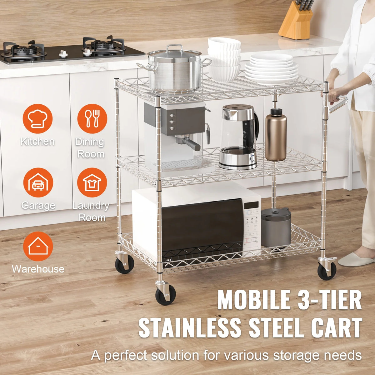 3-Tier Utility Rolling Cart on Wheels M594