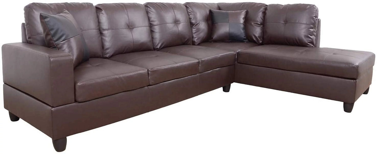 Brown Right Facing Faux Leather L-Shaped Sectional Set M5892