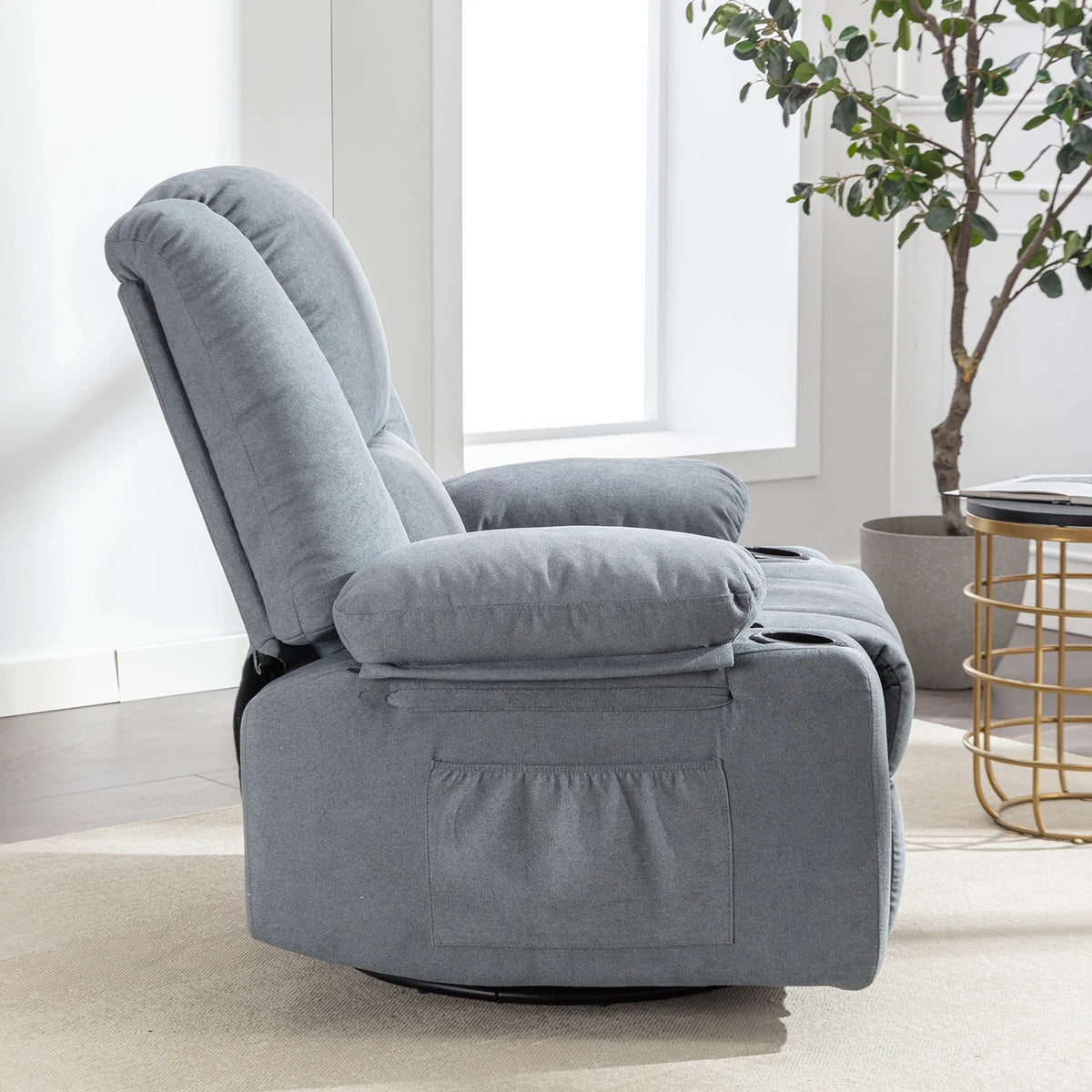 Blue Manual Swivel Glider Recliner Chair with 2 Cup Holder V7102