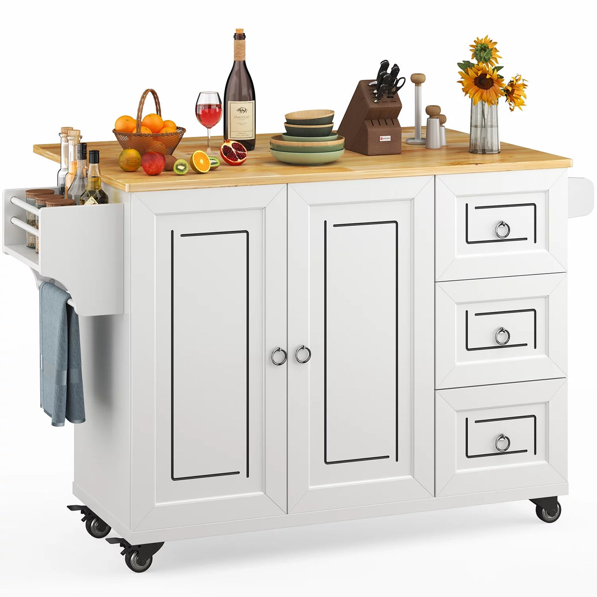42" White Kitchen Island with Storage Q769