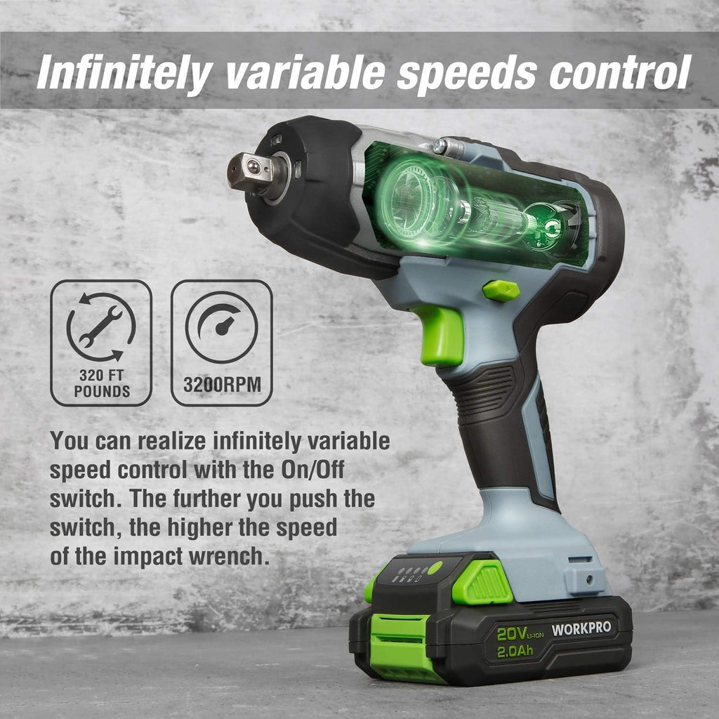 20V Cordless Impact Wrench, 1/2-inch, 320 Ft Pounds Max Torque, 2.0Ah Li-ion Battery with Fast Charger, Belt Clip R683262
