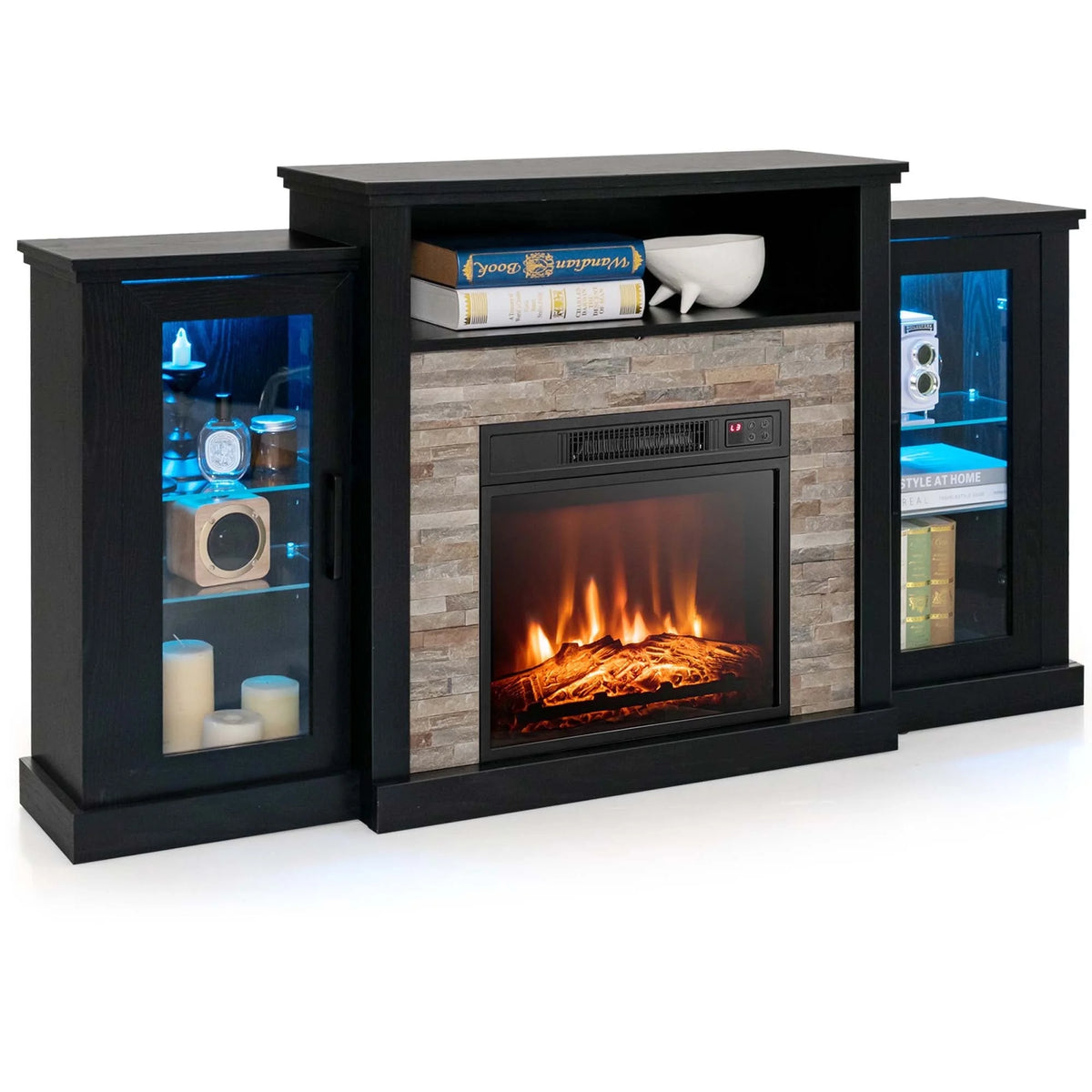 White Fireplace TV Stand with LED Lights & 18'' Electric Fireplace W628453