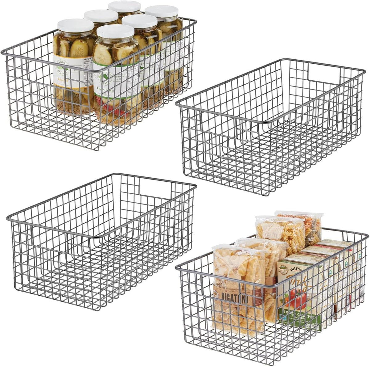Satin Metal Wire Cabinet Organizer Bins 4 Pack H69047