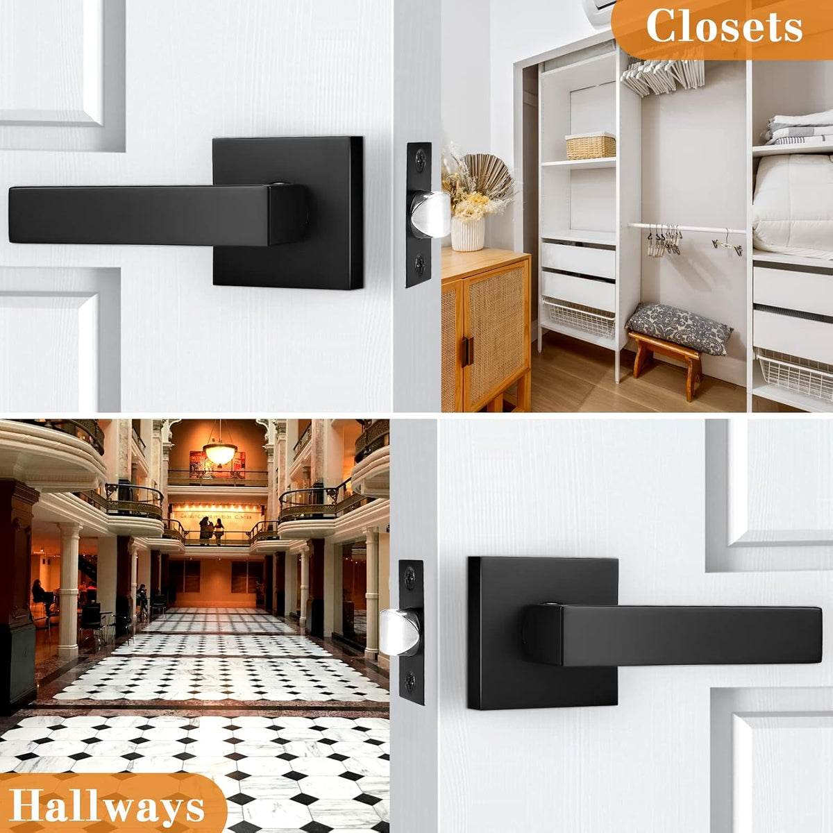 3 Pack Square Passage Door Levers in Matte Black Finish Y479868