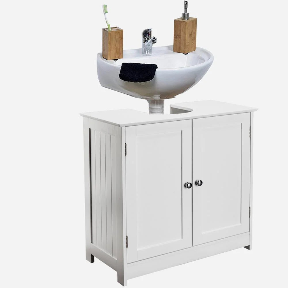 White Bathroom Vanity Cabinet with Adjustable Shelf D7262