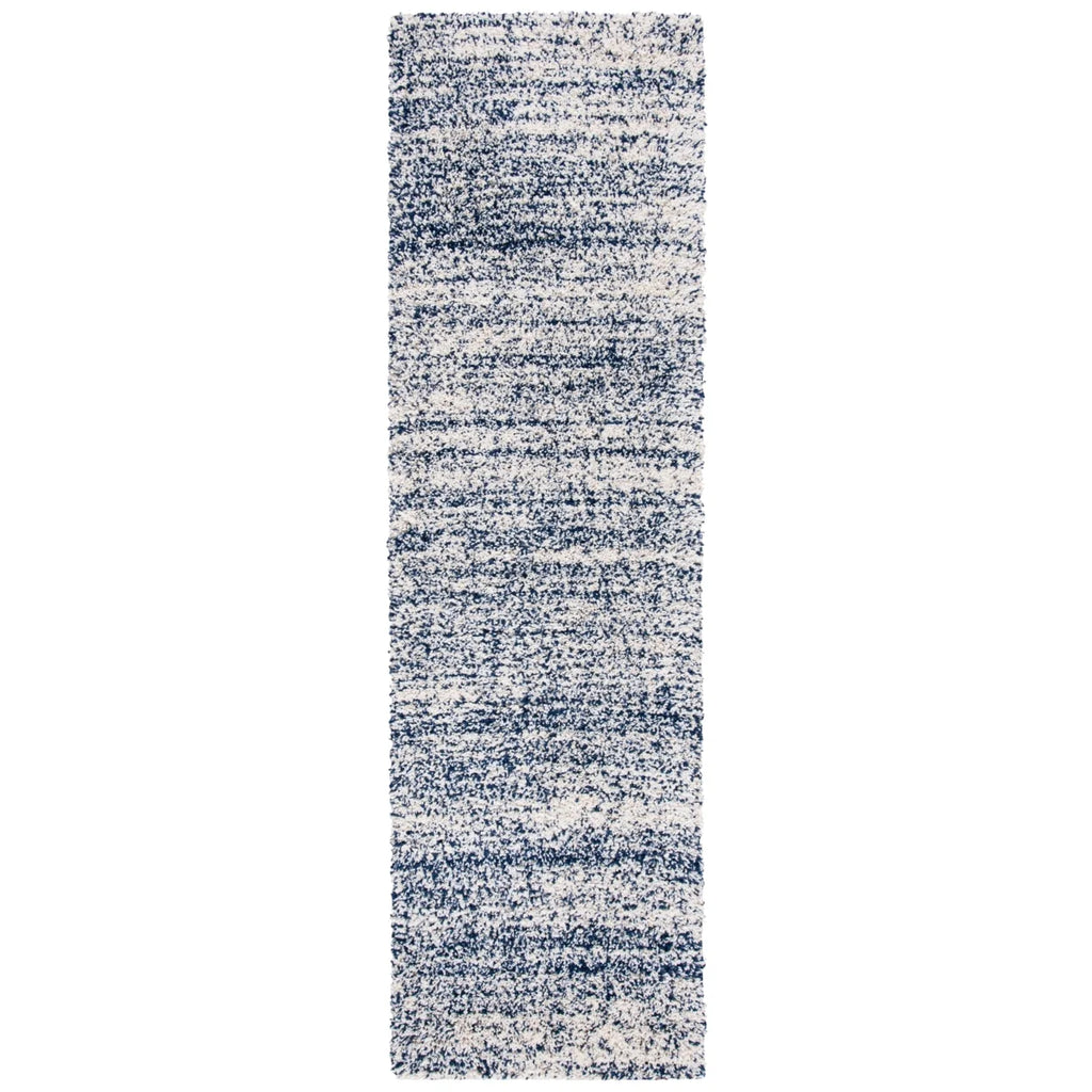 Ivory/Navy Striped Shag Area Rug Y333