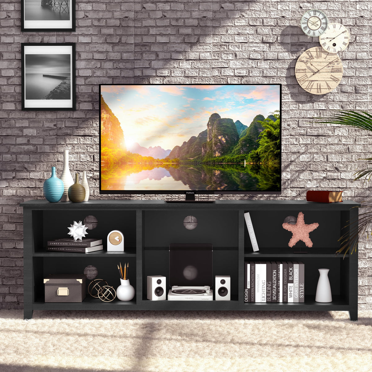 Natural Wood TV Stand with 2 Door Cabinet M747425