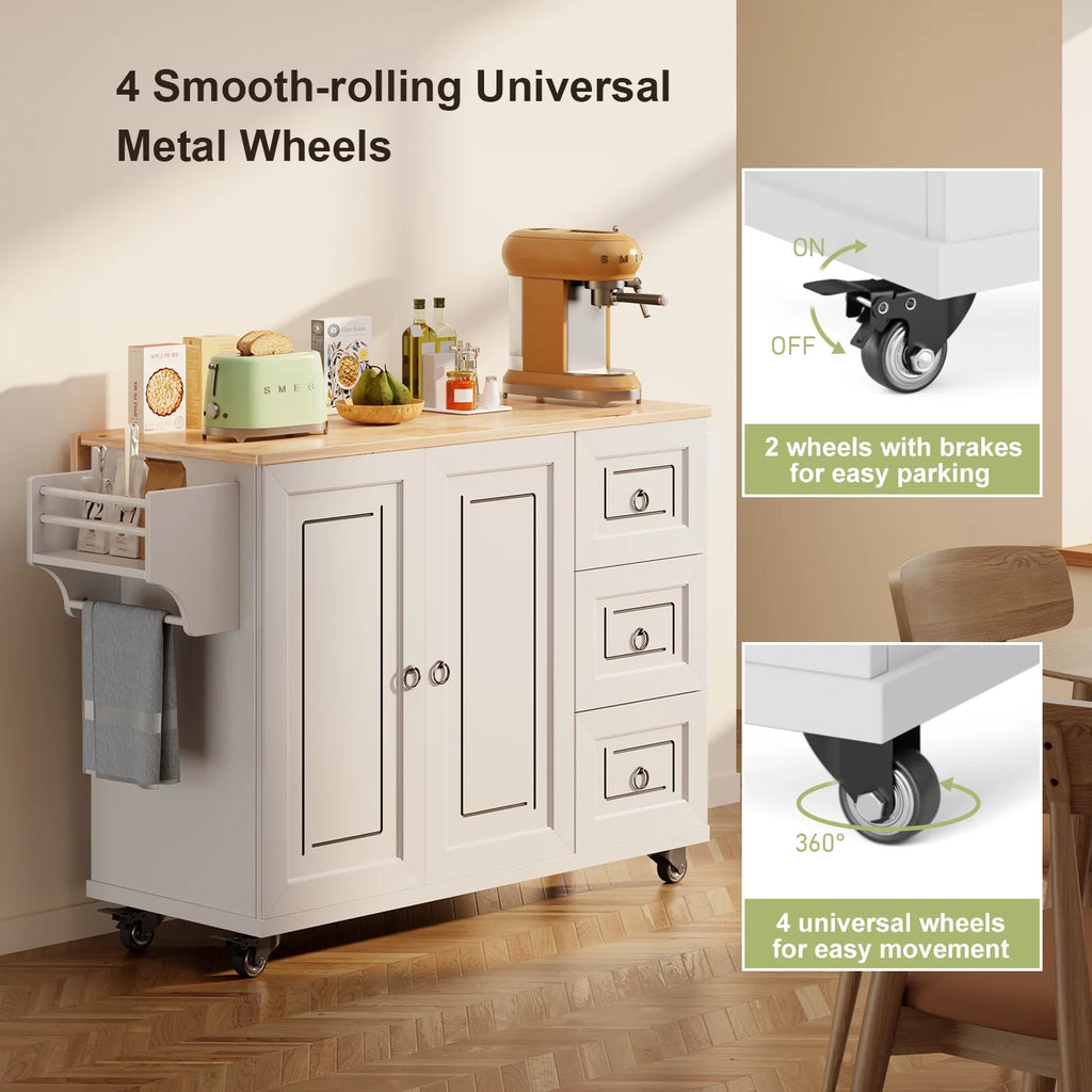 42" White Kitchen Island with Storage Q769