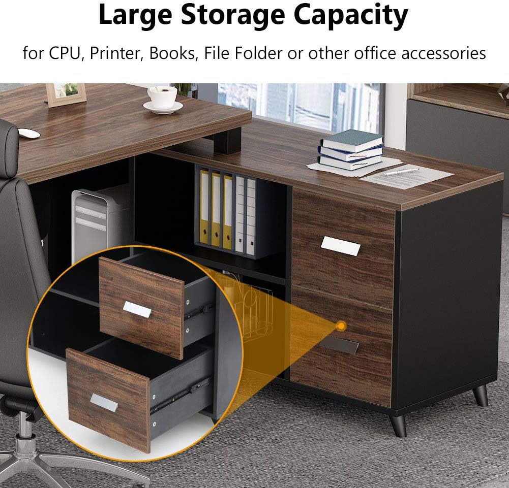 55 Inch L-Shaped Computer Desk with Drawers and File Cabinet G76220