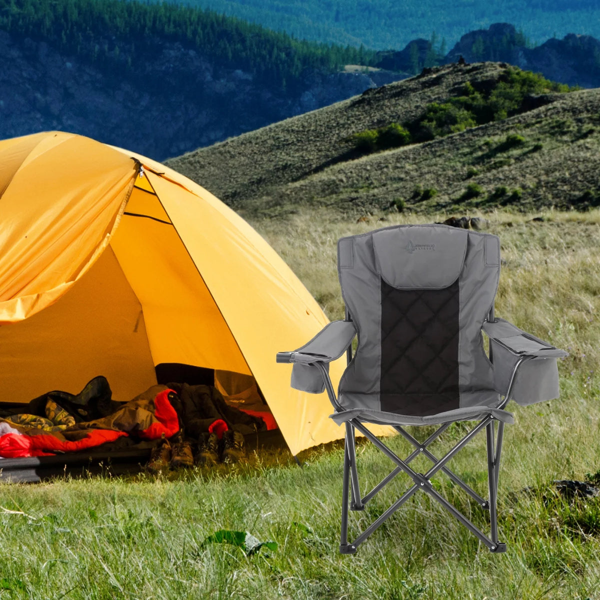 Folding Camping Quad Chair with Cooler and Carrying Bag T49514