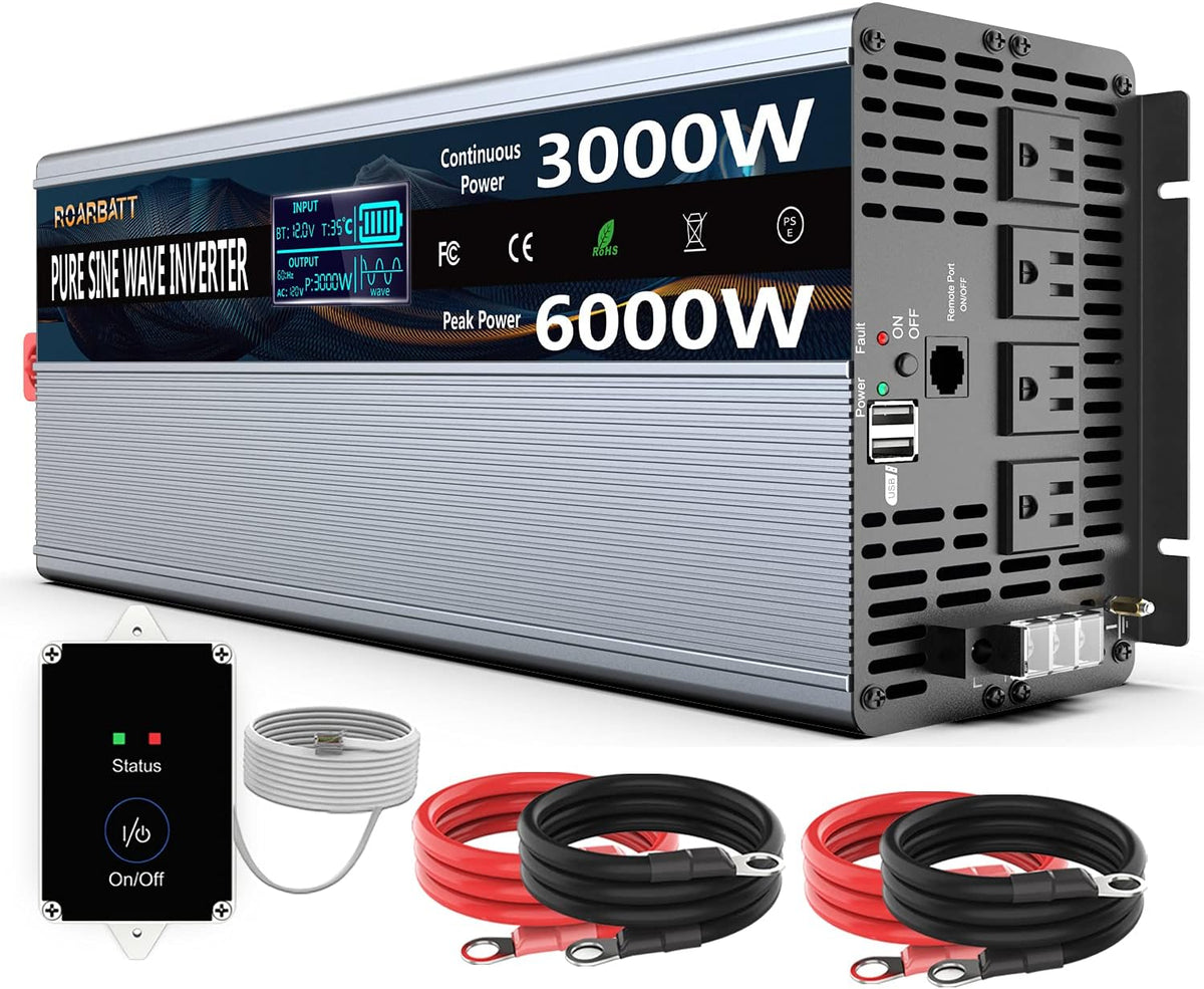 3000Watt 12V DC to AC 110V 120V Power Inverter with Remote Control 4 AC Outlets Dual USB Port L1689