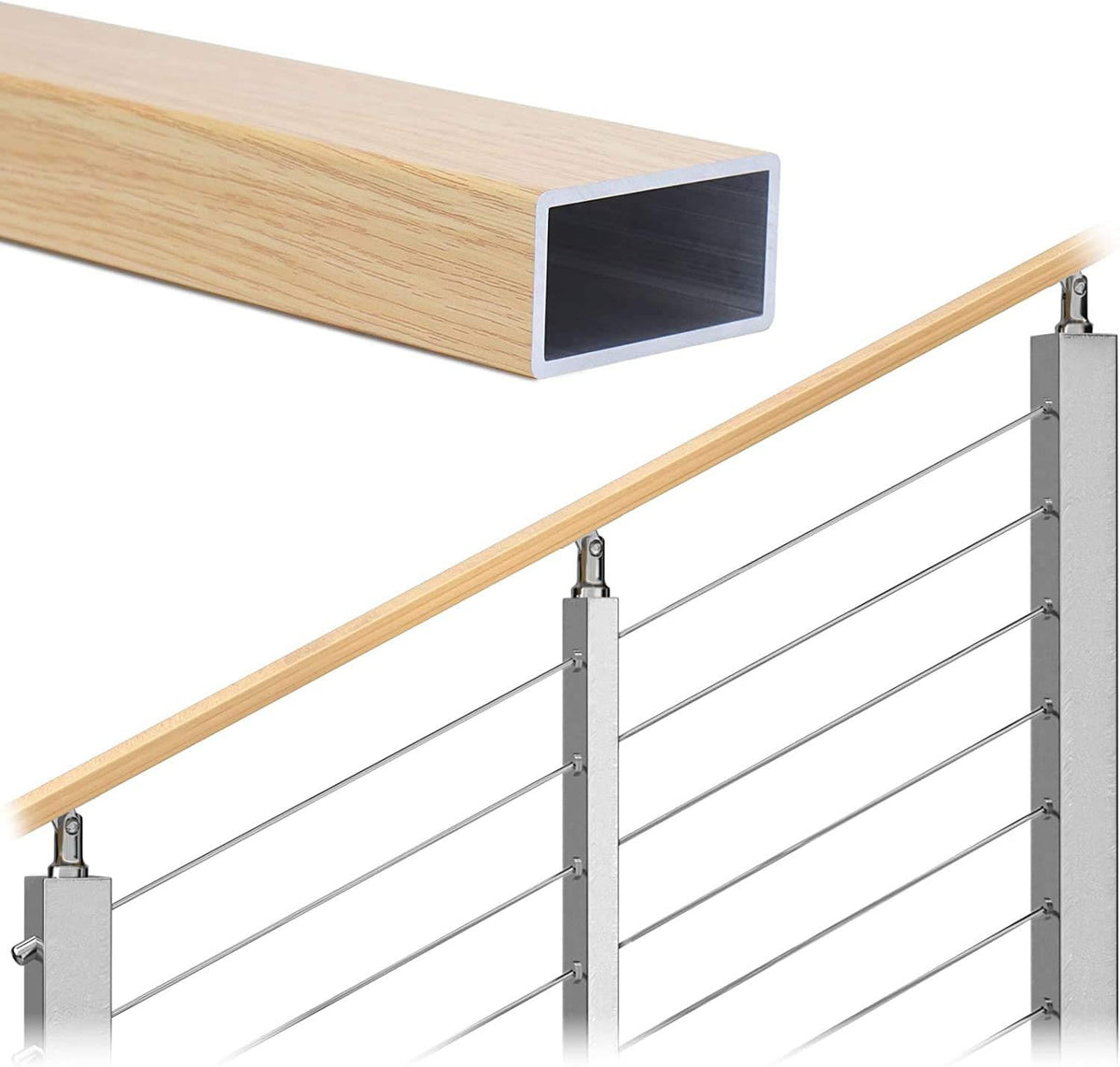 6.6ft Aluminum Cable Railing Handrail with Red Oak Wood Grain Bracket Hardware R527114