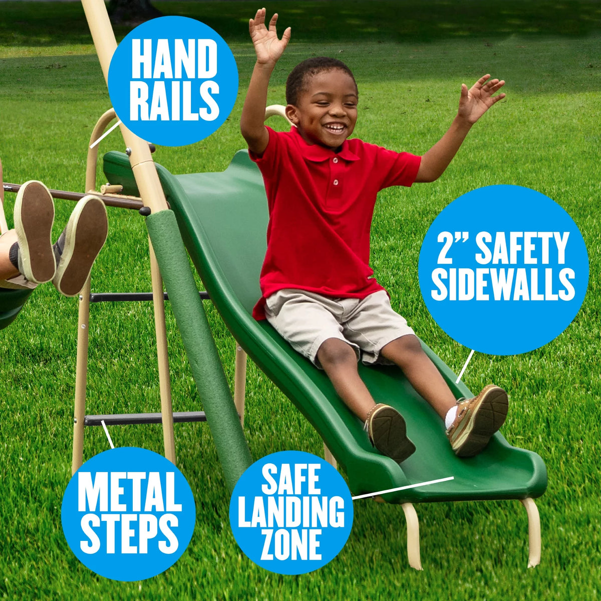 Steel Swing Set with Disc Swing, Swing Seats, Wave Slide A34232