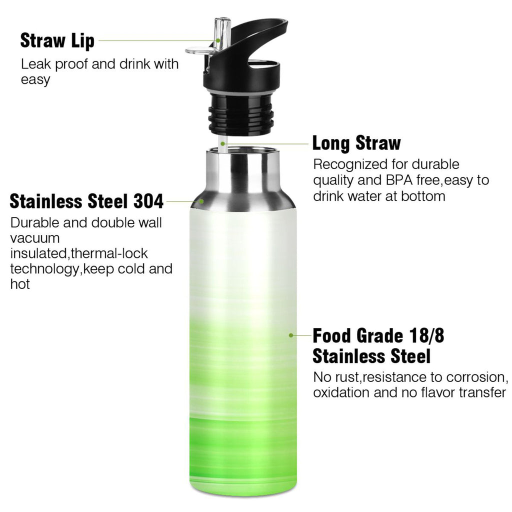 Stainless Steel Water Bottle Gradient Green with Straw Lid Vacuum Insulated Leak Proof Flask 20 OZ F970