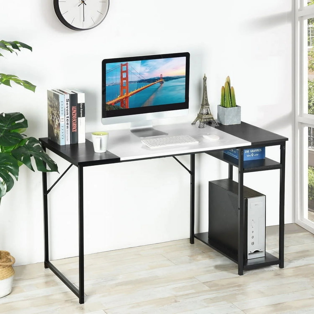 47.2" L Writing Computer Desk with 2 Storage Shelves White & Black I210194