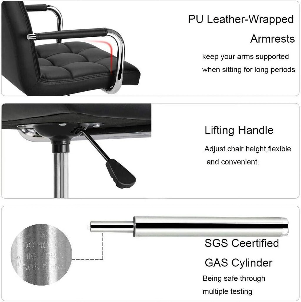 Black Ribbed PU Leather Office Chair with Wheels U9663