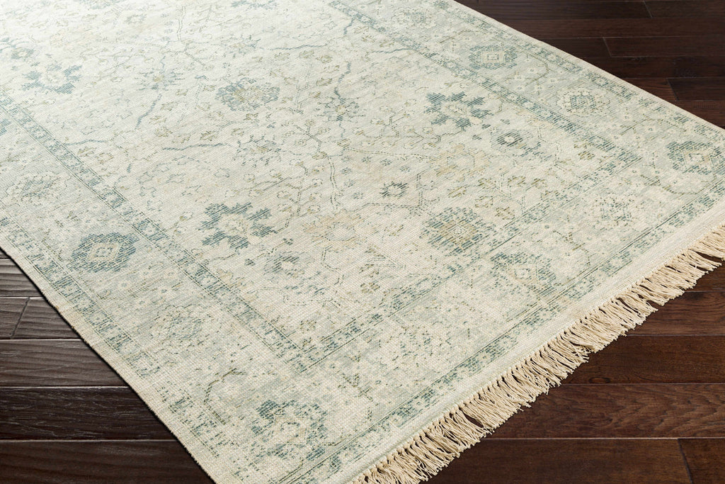 Hand Woven Cotton Area Rug with Tassel Green Sage Beige Off White 6' x 9' Z11268