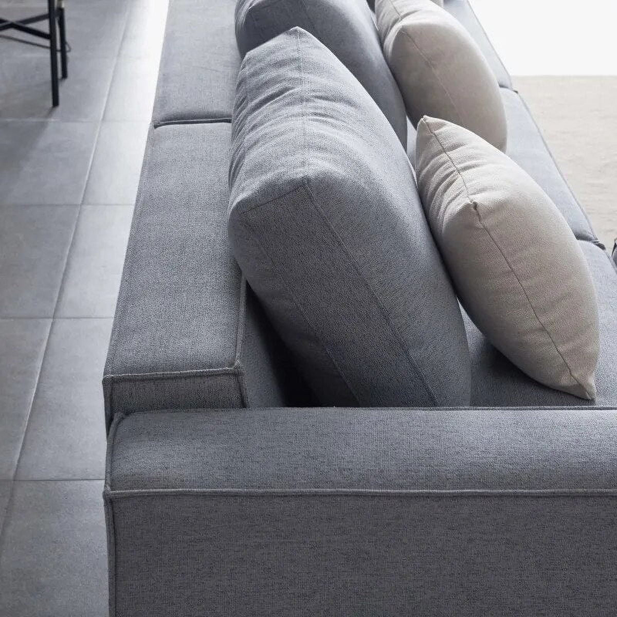 L-Shape Linen Sectional Sofa with Ottoman T59421